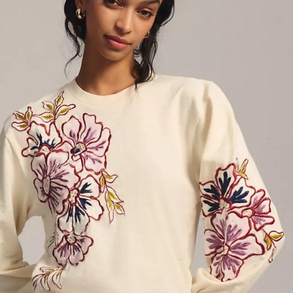 Anthropologie Embroidered Floral Sweater